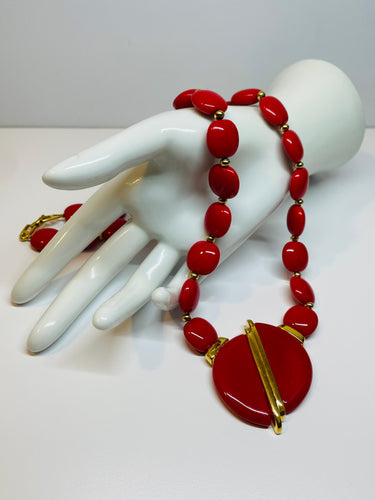 Napier Red Beaded Split Circle Necklace